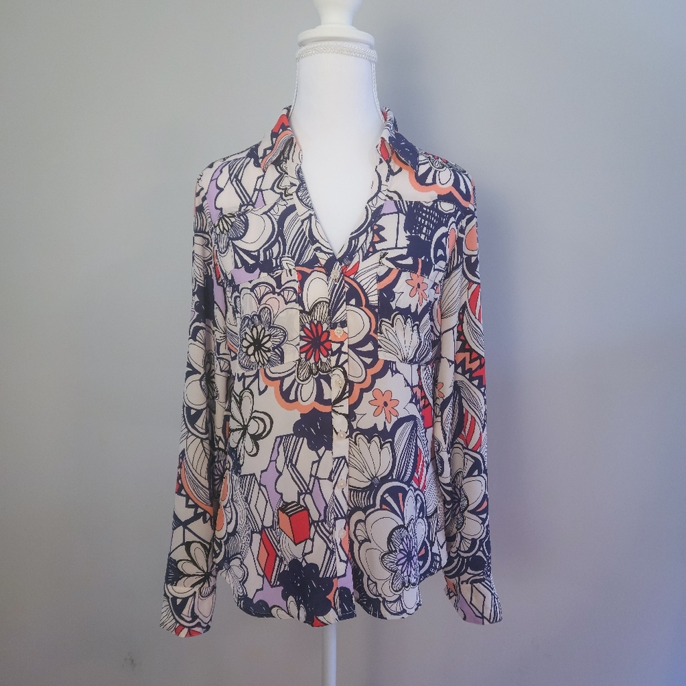 Express Portofino XS Slim Fit Floral Abstract Button-Down Shirt Multicolor - Picture 3 of 8